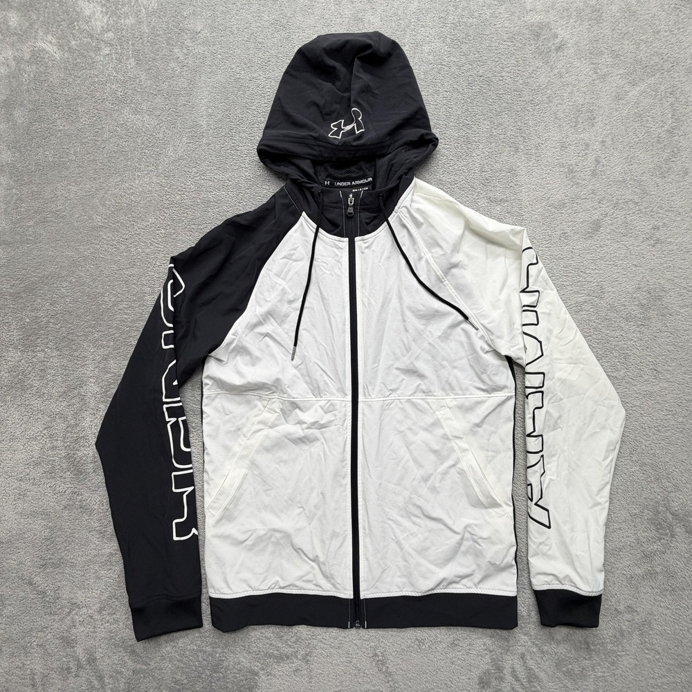 Under Armour Hoodie Women S Black White Full Zip Hooded Lined Graphic Breathable